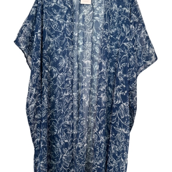 LC Lauren Conrad NEW Sheer Ruana Duster Extra Long ONE SIZE Blue Floral Casual - Picture 5 of 11